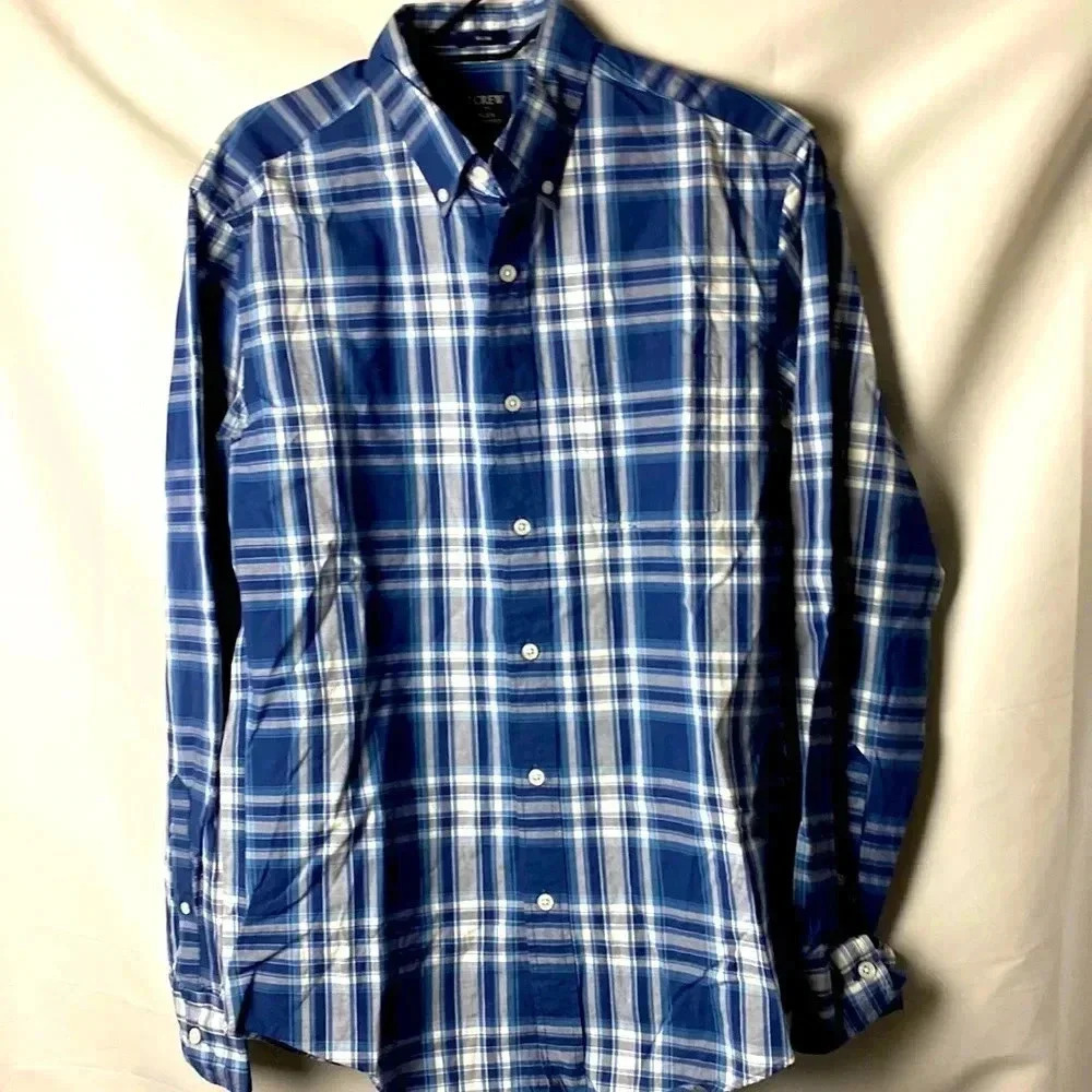 J CREW FACTORY SLIM FIT MENS SIZE MEDIUM  REIMAGINED BLUE‎ GRAY PLAID SHIRT